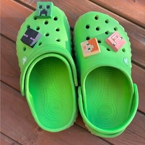 CROCS Kids Lime Green Clog Sandals with Minecraft Charms